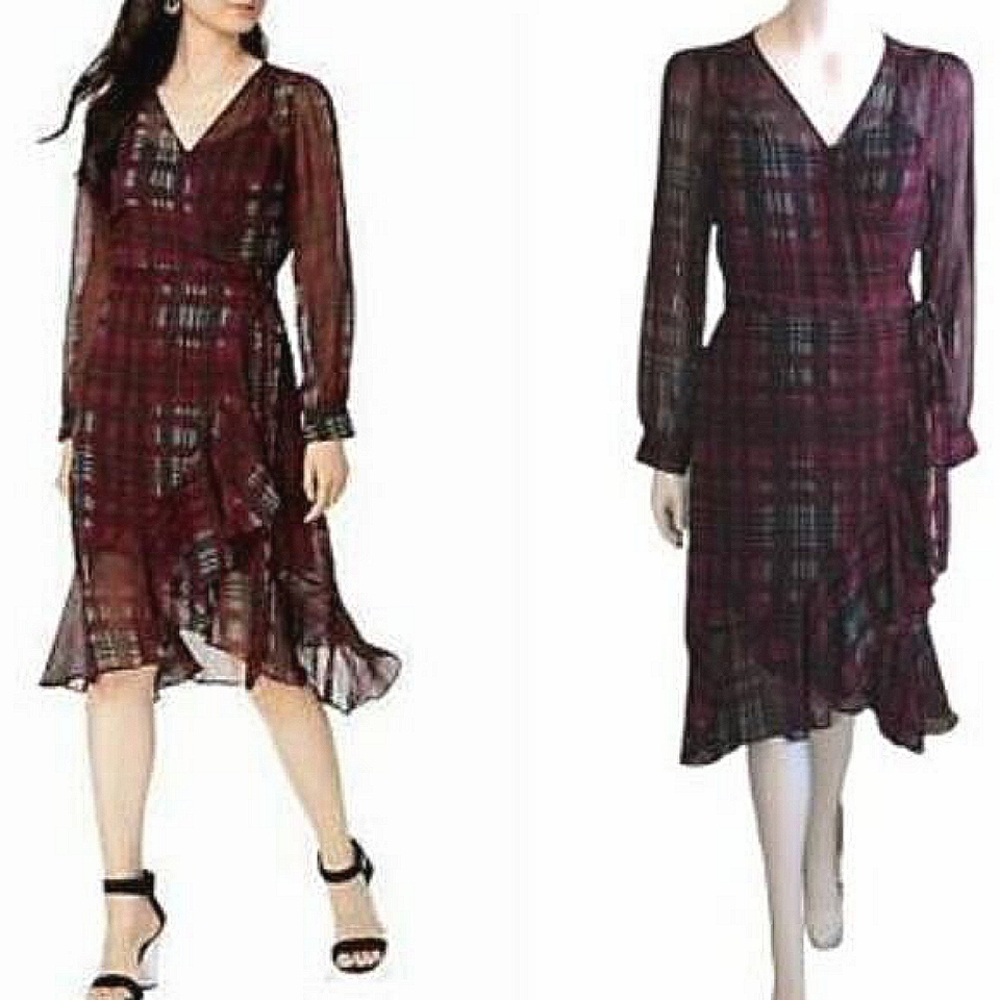 Nanette Lepore Chiffon Ruffle Wrap Dress Sz 6 Bur… - image 2